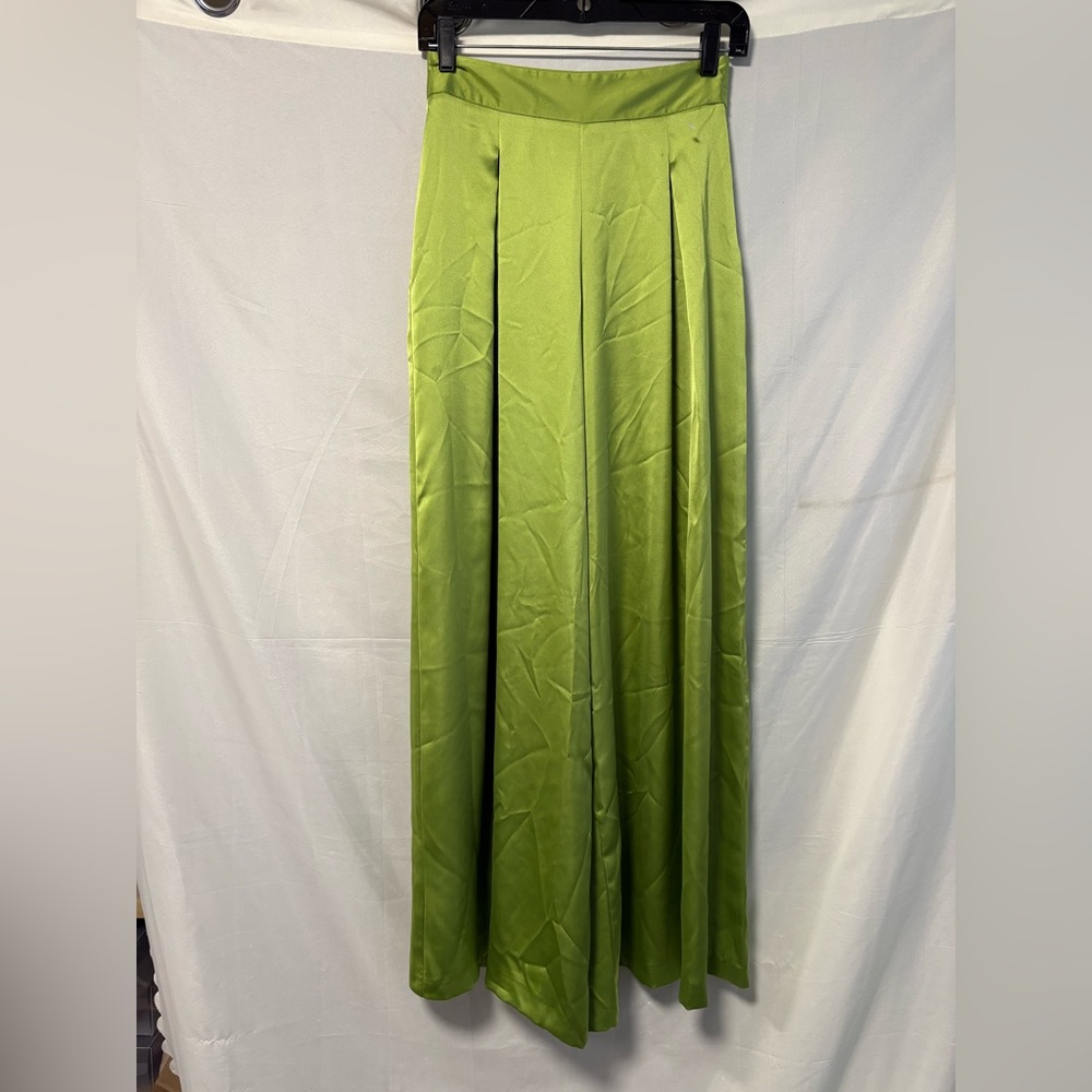 Zara Green Satin Wide Leg Pants Size XS - Picture 2 of 5